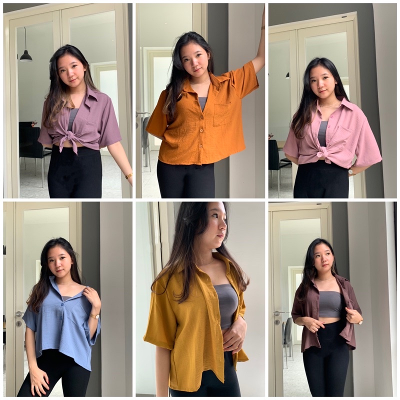 JOSHIN Kemeja Wanita Kancing Basic - Shirt Croptop Button