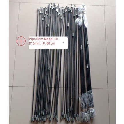 Pipa selang Minyak Rem besi Nepel 10. Diameter 5 mm Panjang 60 cm (besi)