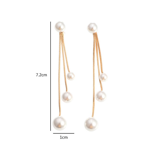 LRC Anting Tusuk Fashion Pearl Pearl-back Tassel Chain Earrings K27009