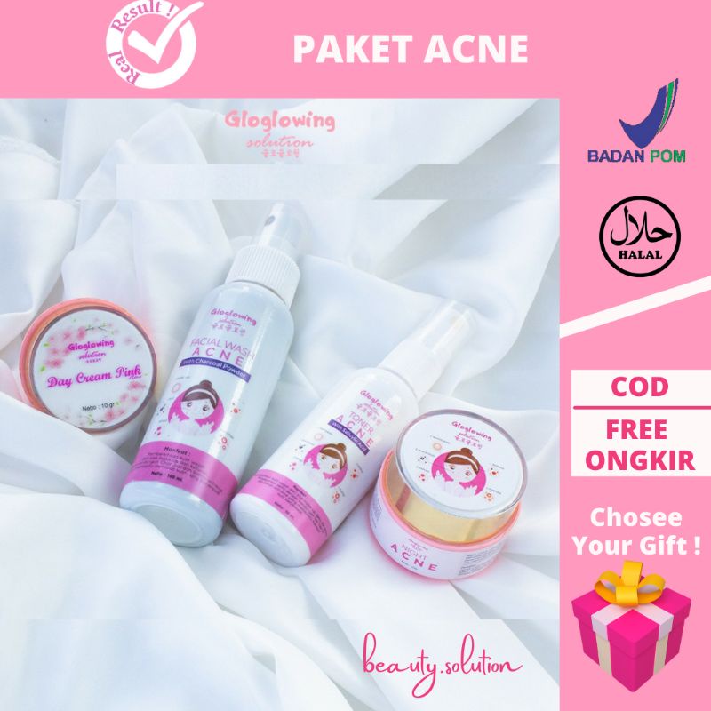 GLOGLOWING - PAKET ACNE Gloglowing Solution Paket Skincare  Pembasmi Jerawat Ampuh