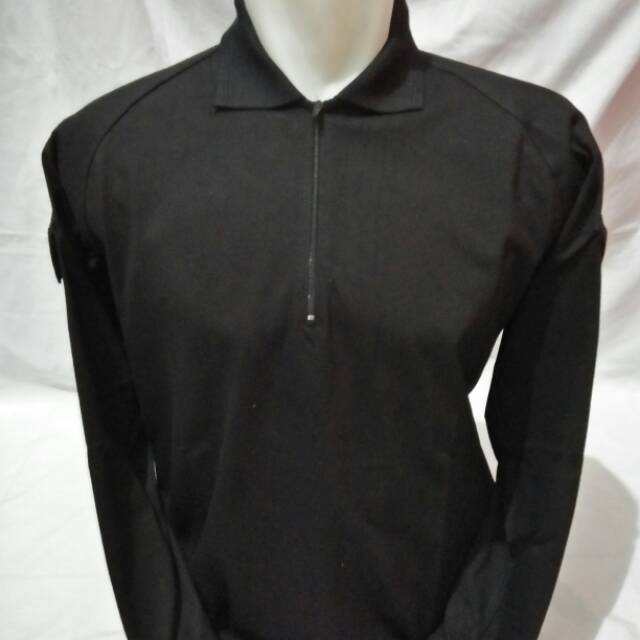 Kaos Polos Panjang Kerah/Polo Shirt Hitam Katun Combed