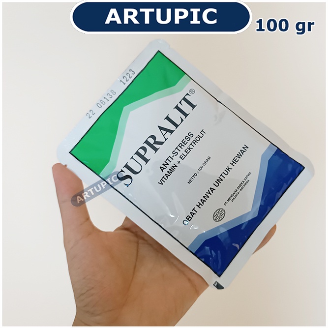 Supralit 100 gram STANDAR Anti Stres Elektrolit Vitamin Unggas Ayam Mensana Artupic