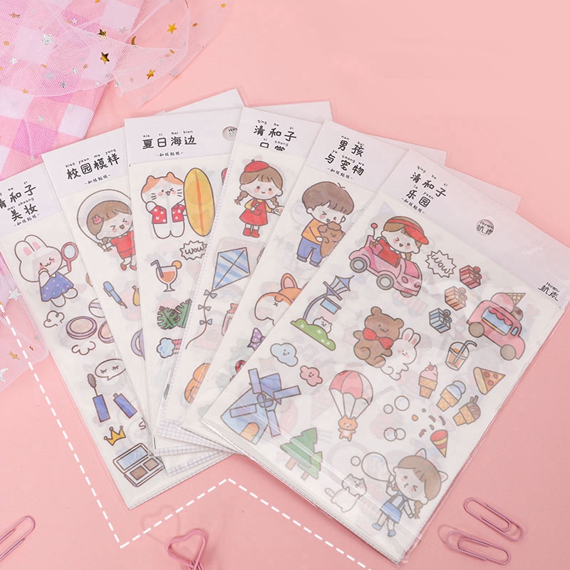 Mohamm 4pcs Stiker Qing He Zi Original Diy Untuk Dekorasi Scrapbook/Sekolah-1