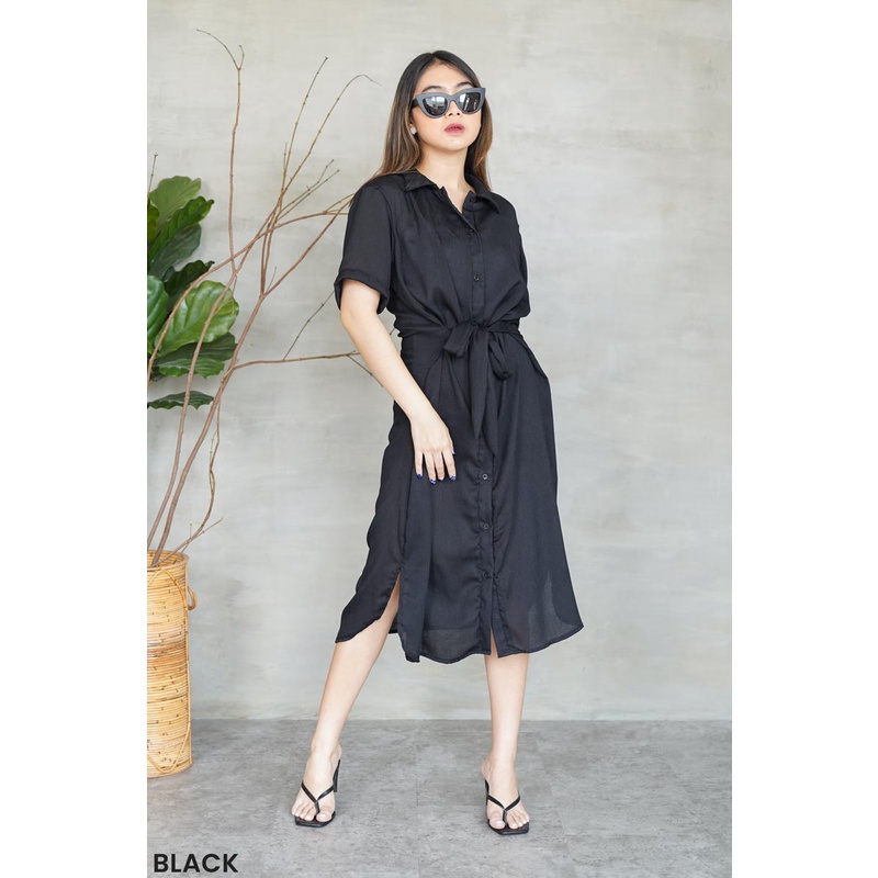 Boonsri Crinkle Shirt Dress Casual Dres Wanita