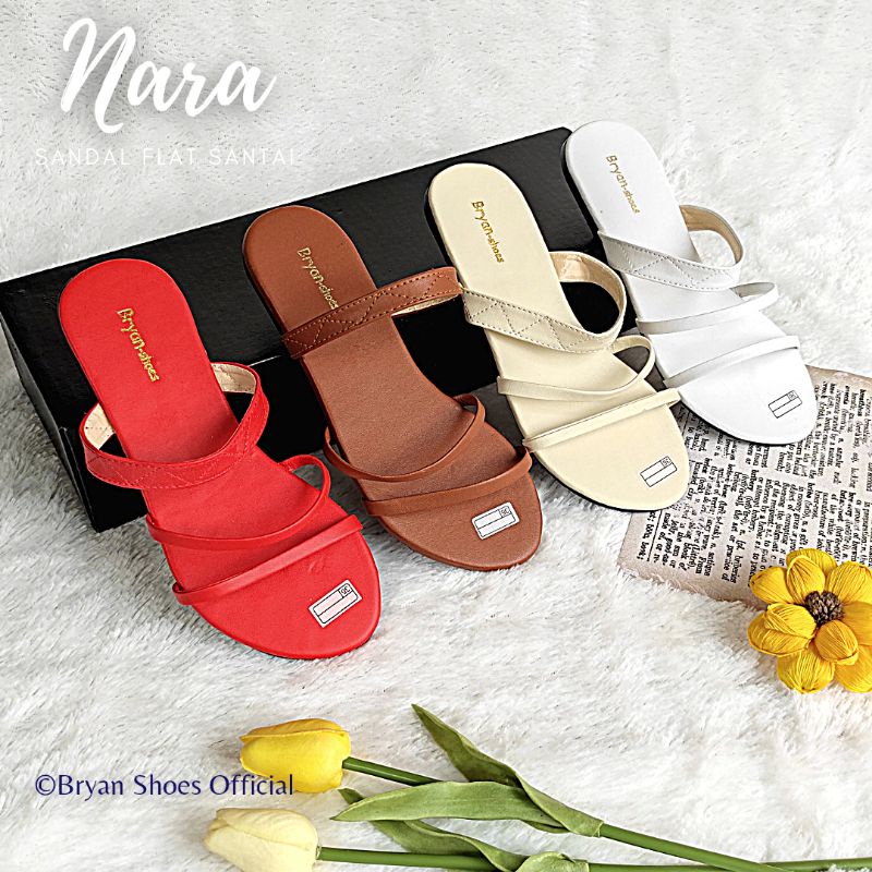 Bryan Nara Sandal Flat Simple 3 Tali Korean Style Santai Pantai Teplek Dove Jumbo Oversize Bigsize