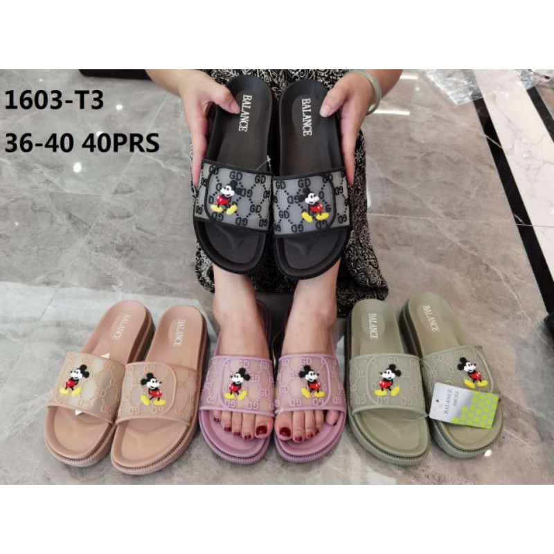 Sandal Wedges Slip Brokat Mickey Mouse Impor 1603 - 43 Balance-1