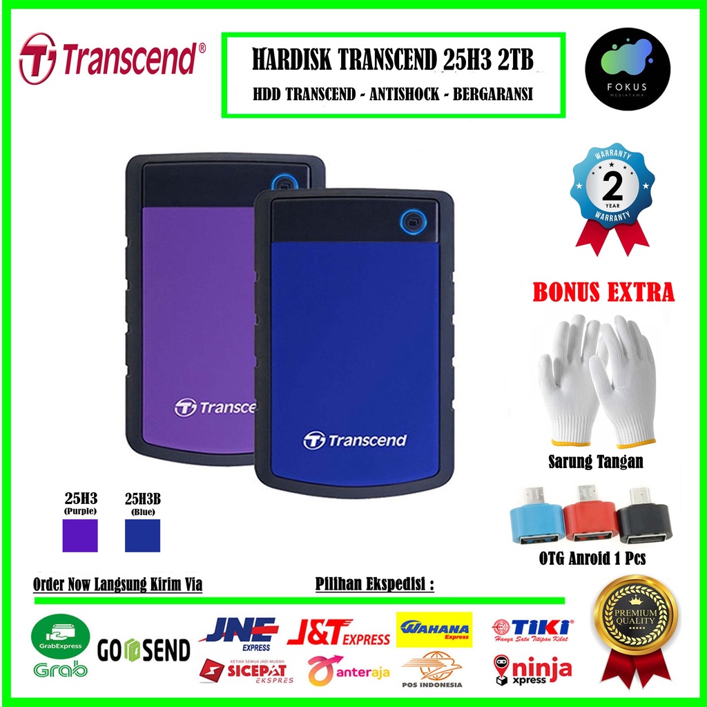 Transcend Storejet H3B 25H3 2TB -  HDD HD External Harddisk Antishock - 001