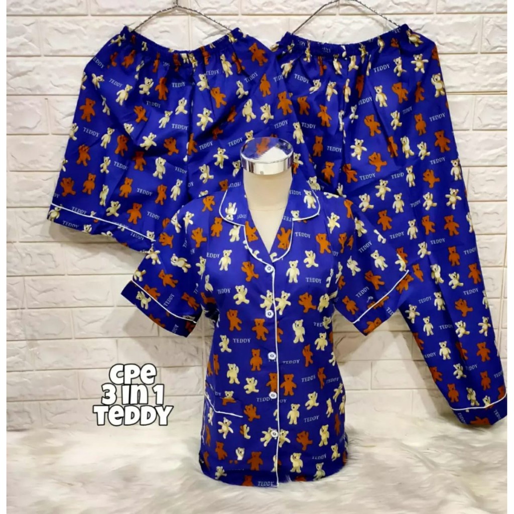 hokyfashion PIYAMA/BAJU TIDUR CP 3 IN 1 POOH HAPPY-3in1 teddy navy
