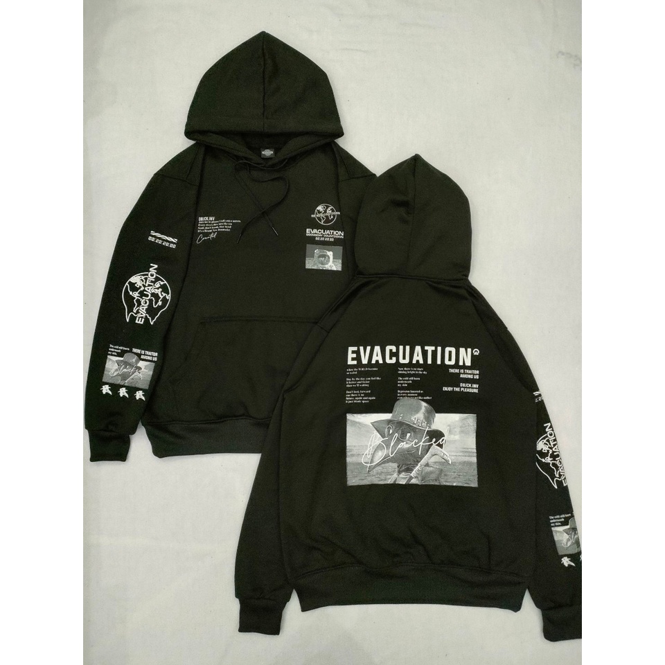 Hoodie Dobujack / Sweater Hoodie Dobujack Evacuation Black / Sweater Pria Gambar Depan Belakang Terb
