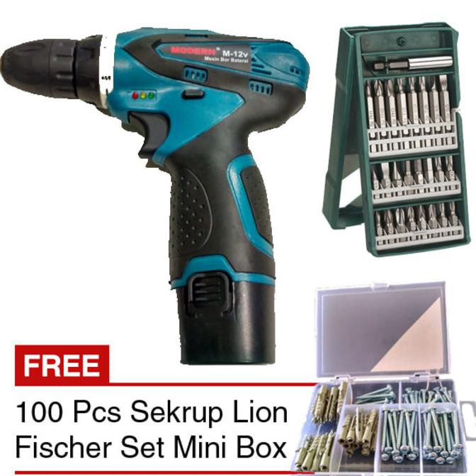 DISKON BESAR MODERN M-12v Bor Cordless & BOSCH 25 Pcs X-Line Mata Bor Obeng MK 01