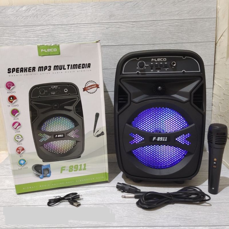 Speaker Bluetooth Karaoke Wireless Fleco F-8911 8 Inchi Gratis Microphone Super Bass /Salon Aktif
