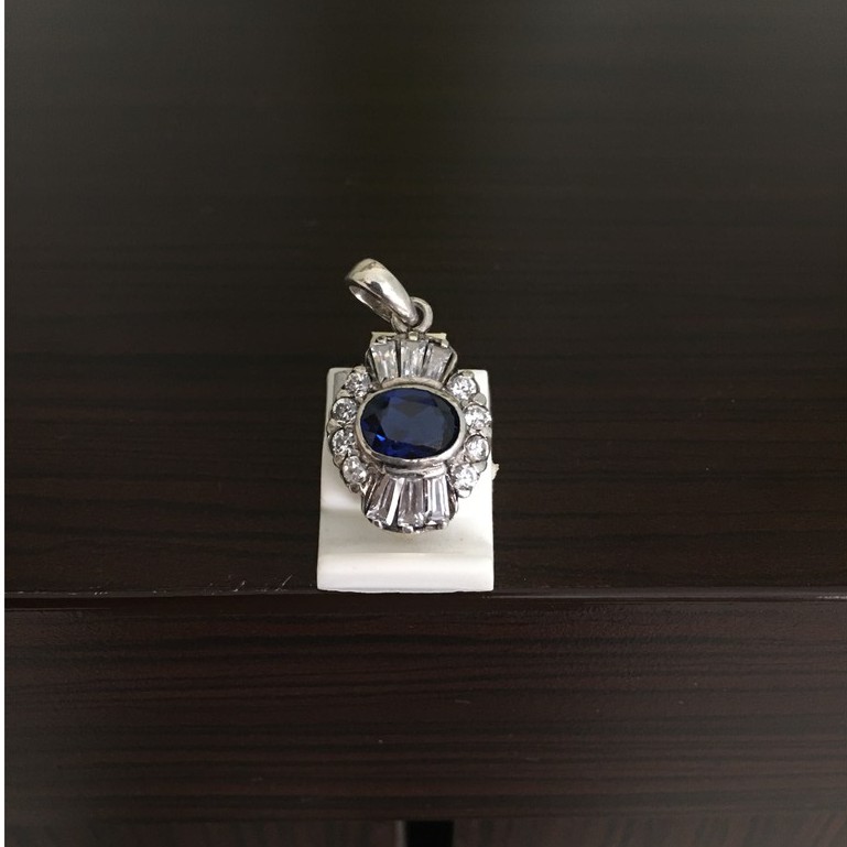 Liontin Perak Sterling 925 Dengan Blue Safir dan Zircons Cantik