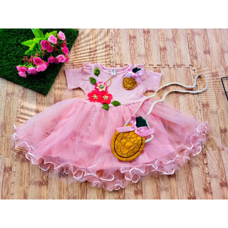 [0-5th] DRESS TUTU ANAK GAUN PESTA DRESS TILE ANAK IMUT MOTIF BUNGA FREE TAS USAP IKAN / DRESS TUTU ANAK IMPORT PREMIUM BUNGA / DRESS TUTU ANAK FLOWER MEWAH