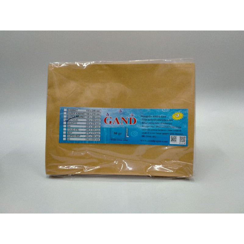 

Amplop coklat Kraft ½ folio lem/Amplop coklat besar ½ folio seal Gand