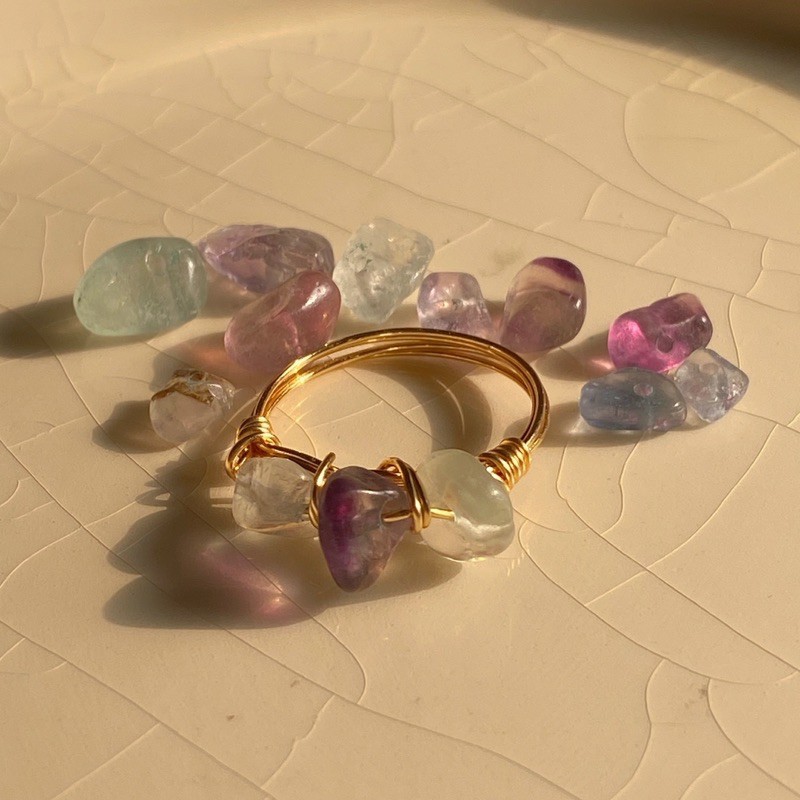 Cincin Kawat Wire Ring 3 Fluorite Stones