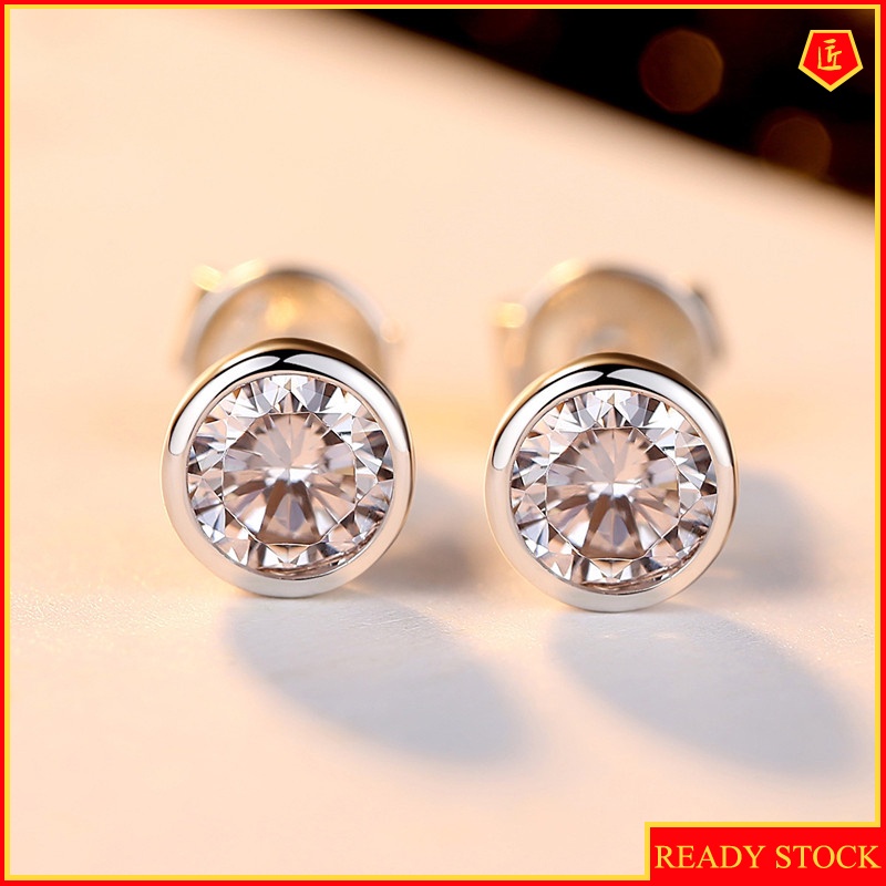 [Ready Stock]Single Diamond Stud Earrings 18K Platinum Moissanite