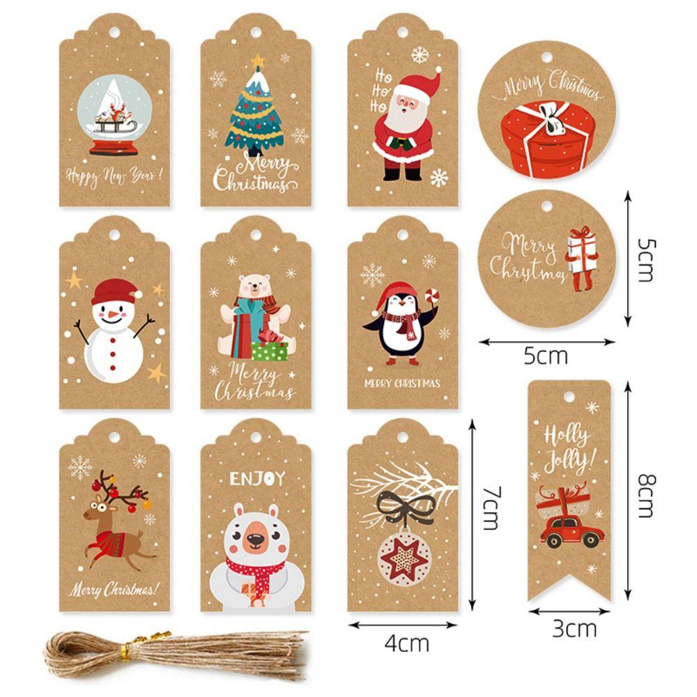 R-FLOWER Kartu Pesta Kraft Tag Natal Santa Claus Kraft Paper Xmas Dekorasi Xmas Label