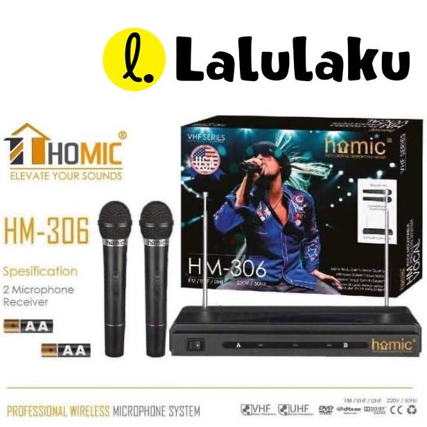 Mic Microphone HOMIC Double Wireless HM-306 HM306 VHF Series .
