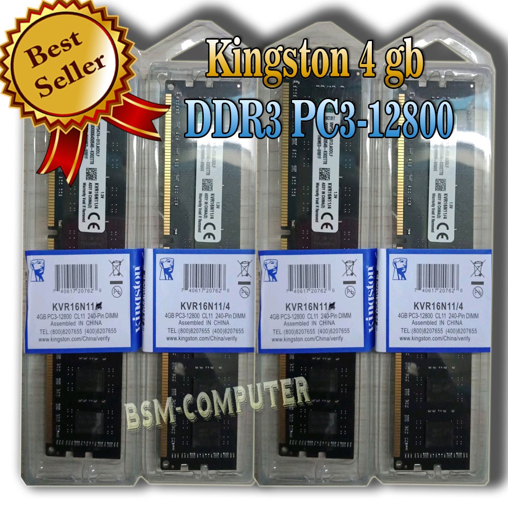 Ram Kingston 4GB DDR3 4 GB PC 12800 PC-12800 PC3-12800 CL11 KVR16N11 4 240 pin Dimm 1600mhz intel am