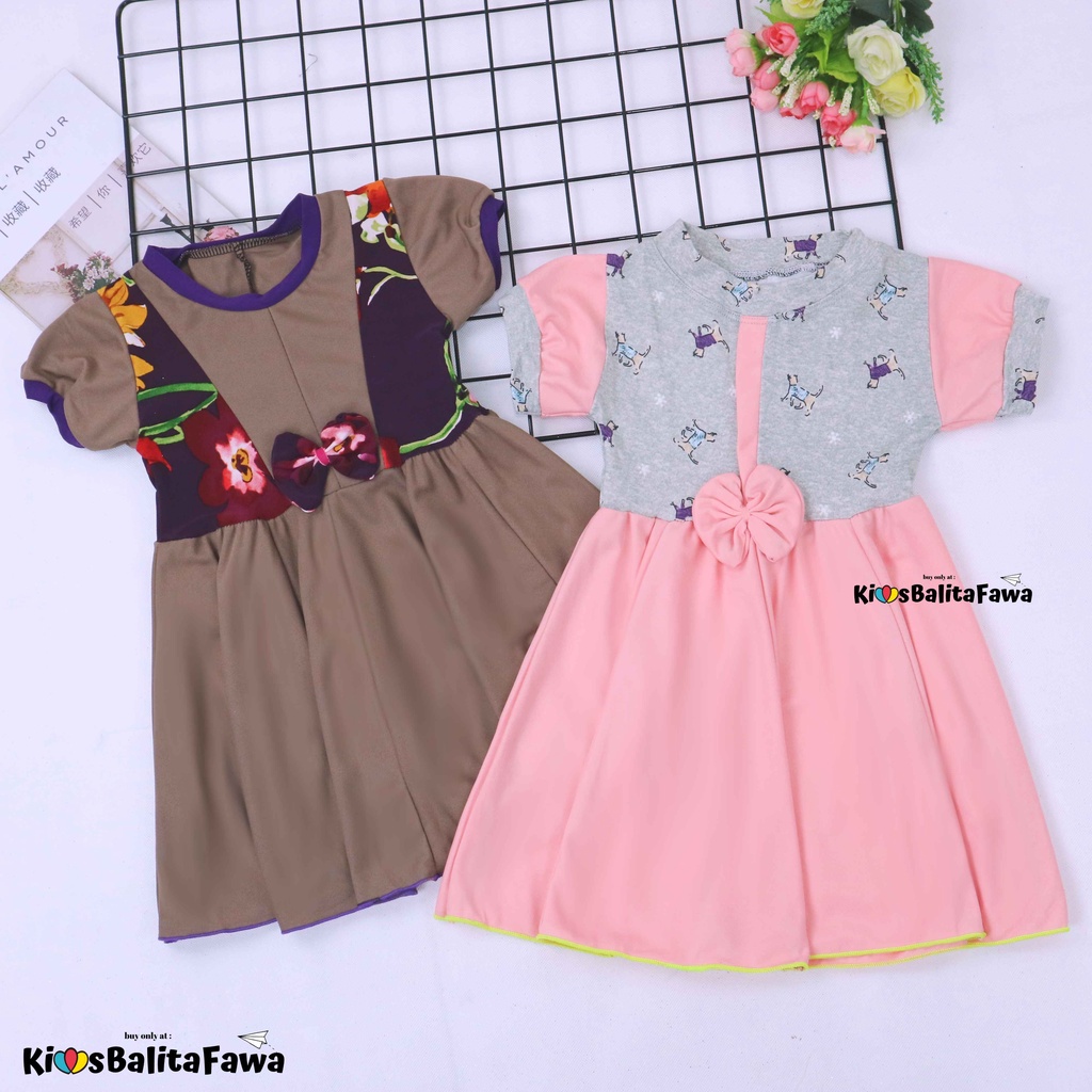 Dress Jasmine size 1-2 Tahun / Baju Pita Gaun Ballita Dres Anak Perempuan Murah Lengan Adem Grosir