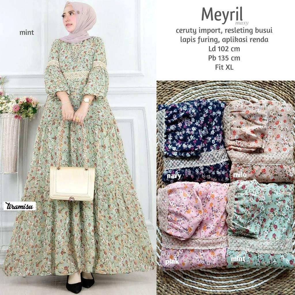 MEYRIL DRESS / 19.7 / BAHAN CERUTY PREMIUM / LD 102 CM / PB 135 CM / ALLSIZE JUMBO / FIT TO XL / TIRAMISU