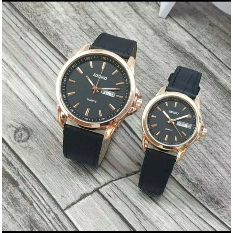 Jam Tangan Fashion Couple Seiko 1100 Y Tali Kulit Hari Tanggal Aktif-COD