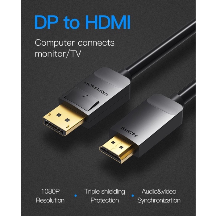 Vention Kabel DP to HDMI Display Port Ke Hdmi Cable 4K 1080p ORIGINAL