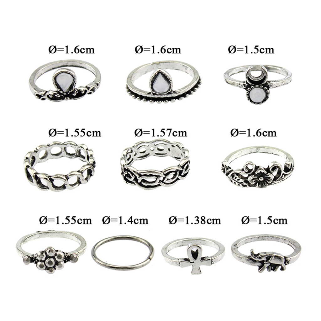 Hu Hu Hu Hu Hu Alat Bantu Pasang Kacamata♡ 10pcs / Set Cincin Knuckle Vintage Desain Bunga Hollow Anti Karat Untuk Wanita