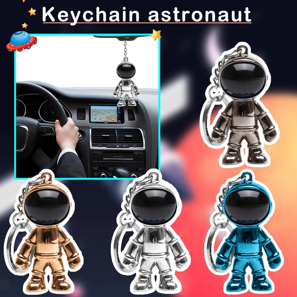 Handmade 3D Astronaut Spaceman Keychain Alloy Gift for Boy Friend Lanyard Key Ring Handbag Pendant