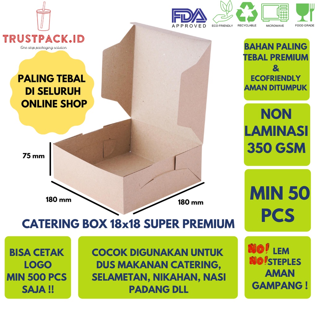 DUS NASI 18x18 KOTAK NASI KRAFT PAPER / COKLAT PALING TEBAL 350 GSM