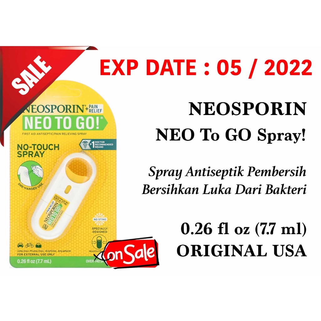 SALE MURAH Neosporin Neo To Go Antiseptic Spray 7.7ml Spray Antiseptik Pereda Nyeri Luka Serta Bunuh