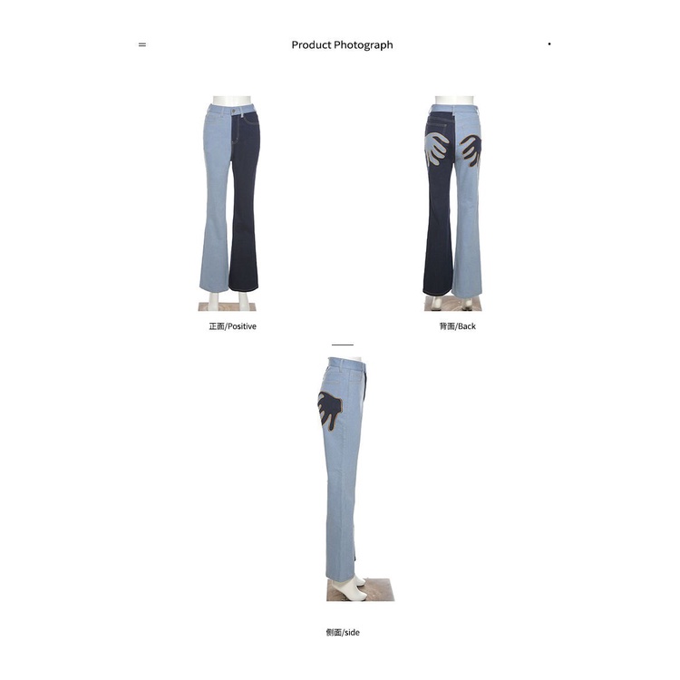 #Sisjuly# Celana Jeans Pinggang Tinggi Wanita Sablon Kontras Retro Tipis Wanita Celana Kaki Lebar Ti