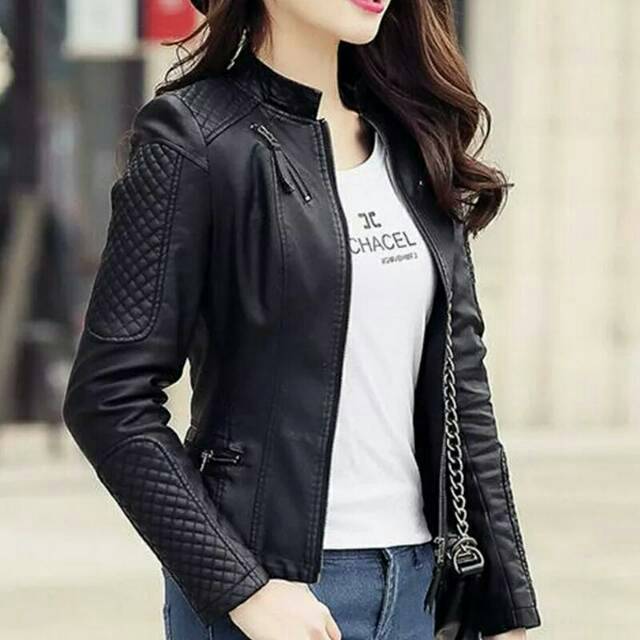 [BISA COD] JAKET KULIT WANITA CASUAL BRANDED/ SEMI KULIT PREMIUM.