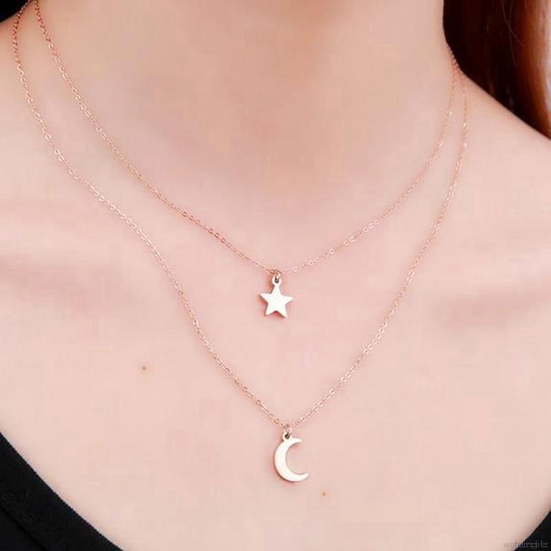 Star Moon Pendant Clavicle Chain Korean Gold Silver Water Wave Chain Necklace