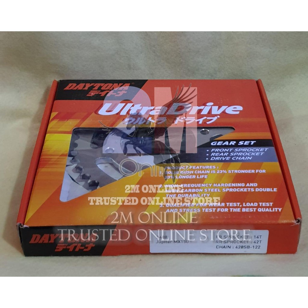 2m GEAR SET RANTAI MX 150 - KING 428SB-122 14T-42T DAYTONA ULTRADRIVE