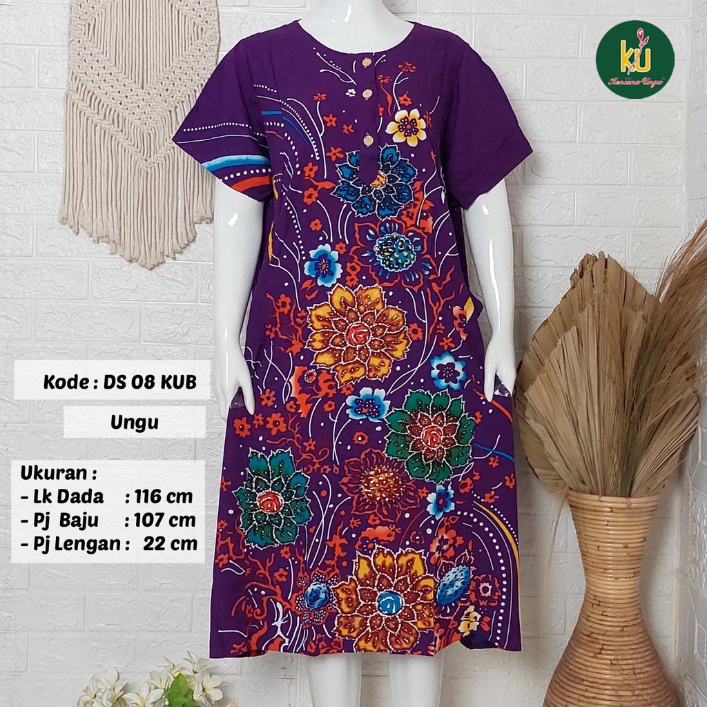 Bisa COD DS08 KUB | Daster Batik Kencana Ungu Asli Label Biru | Baju Santai Tidur Wanita Dewasa Kancing Depan Busui Friendly Motif Terbaru-Ungu A