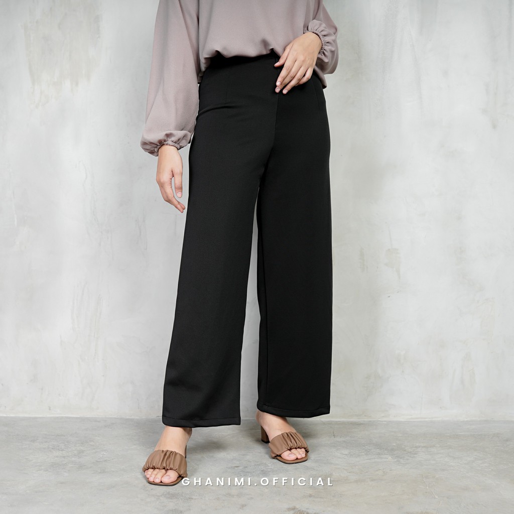 Ghanimi - Aliana Kulot / Celana Highwaist Polos / Celana kulot panjang Highwaist sleting / Kulot Hitam Putih panjang / kulot kerja daily casual formal