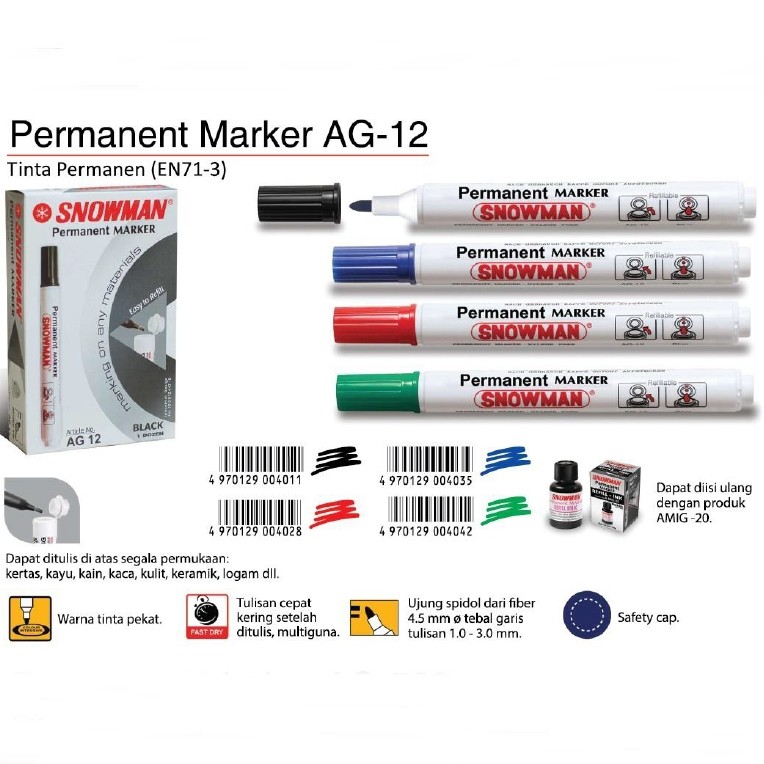 Spidol Permanen / Spidol Snowman Permanen AG12 / Spidol Permanent Marker 105
