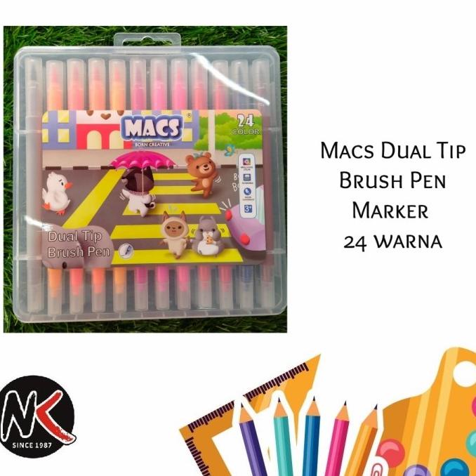 

(BISA COD) Macs Dual Tip Brush Pen Marker Color 24 Warna PRODUK TERBATAS Kode 878