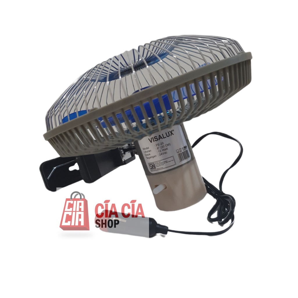 Kipas Angin Mobil 8 inch DC 24V 12V Kipas Angin Jepit Aki Mobil 8&quot; Kipas Angin DC Visalux SNI Car DC Fan 24V 12V Lighter Fan DCV