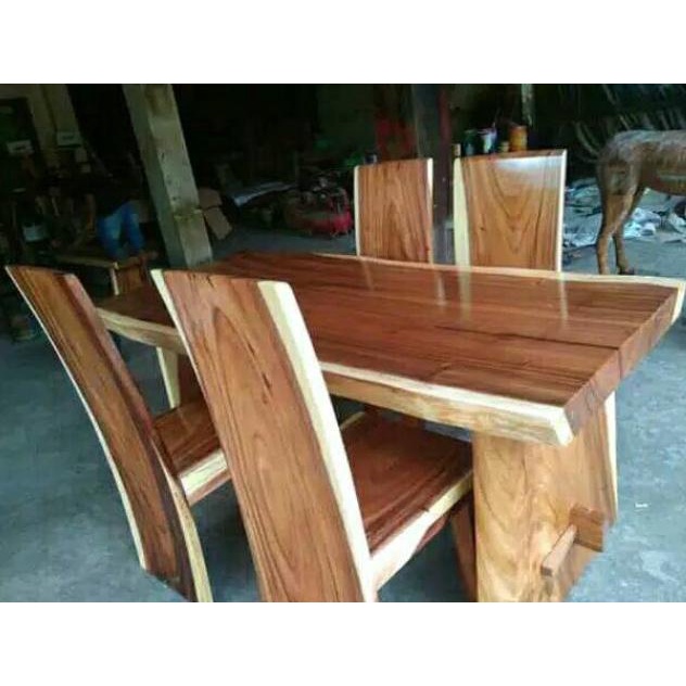 Meja Makan / Kursi Makan / Dining Set Kayu Trembesi Mewah Jumbo Funbigshop