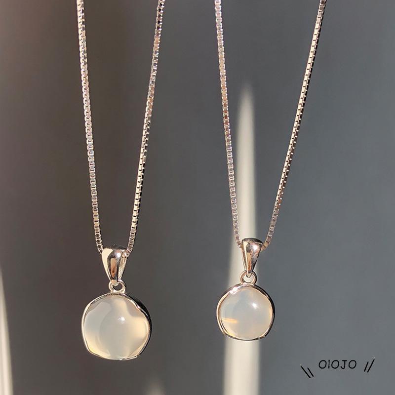 【COD】Kalung Rantai Dengan Liontin Batu Opal Imitasi Bentuk Geometri Warna Putih Untuk Wanita