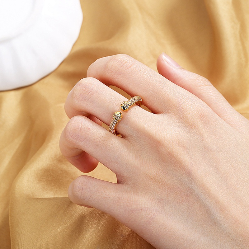 Fancyqube Cincin Model Terbuka Adjustable Bahan Metal Warna Emas Aksen Zirkon Untuk Wanita