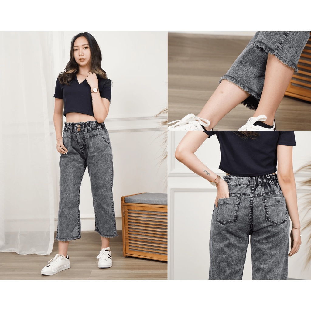 BISA COD (JENNI AND CO) CELANA JEANS LEPIS PINGGANG KARET WANITA CEWEK SKINNY BOYFRIEND 7/9 KANCING 