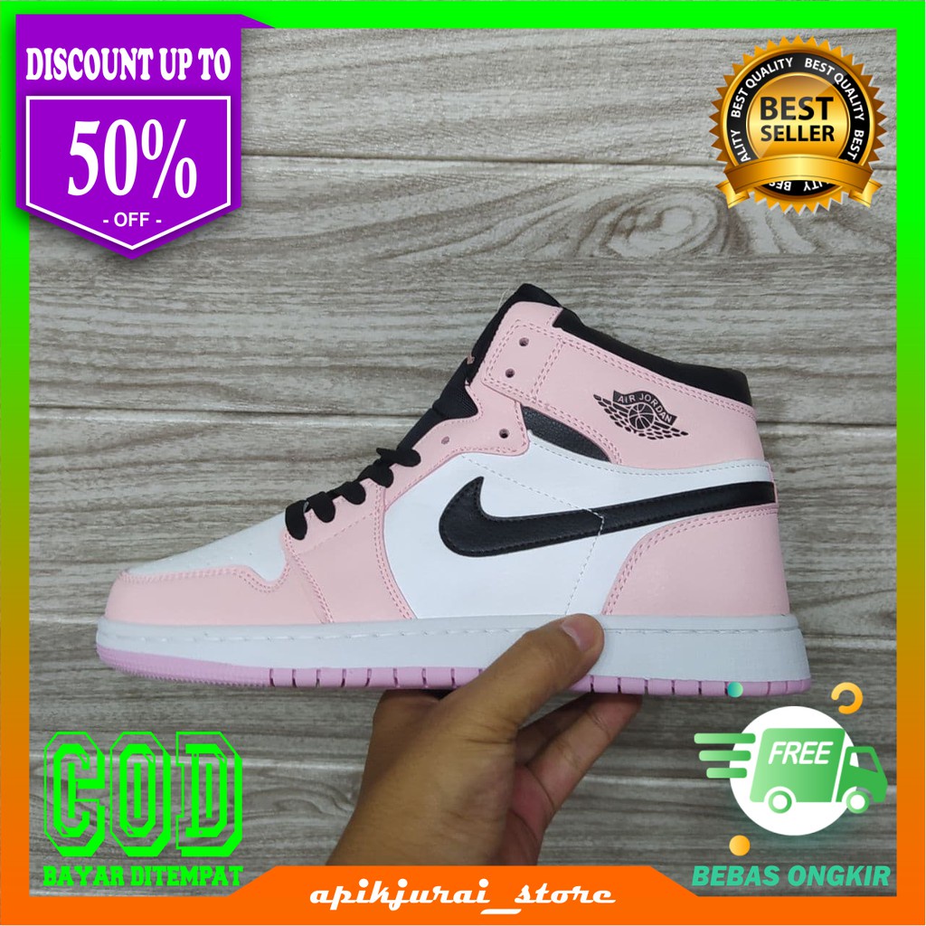 SEPATU WANITA AIR JORDAN 1 MID PINK WHITE TERMURAH KWALITAS IMPORT