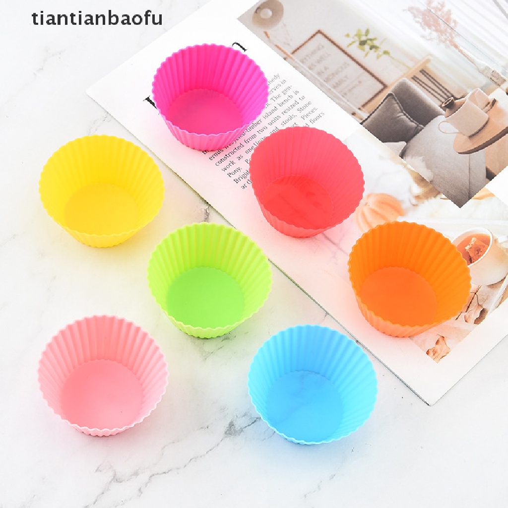 7pcs / Set Cetakan Kue Muffin Cupcake Bahan Silikon Untuk Dekorasi