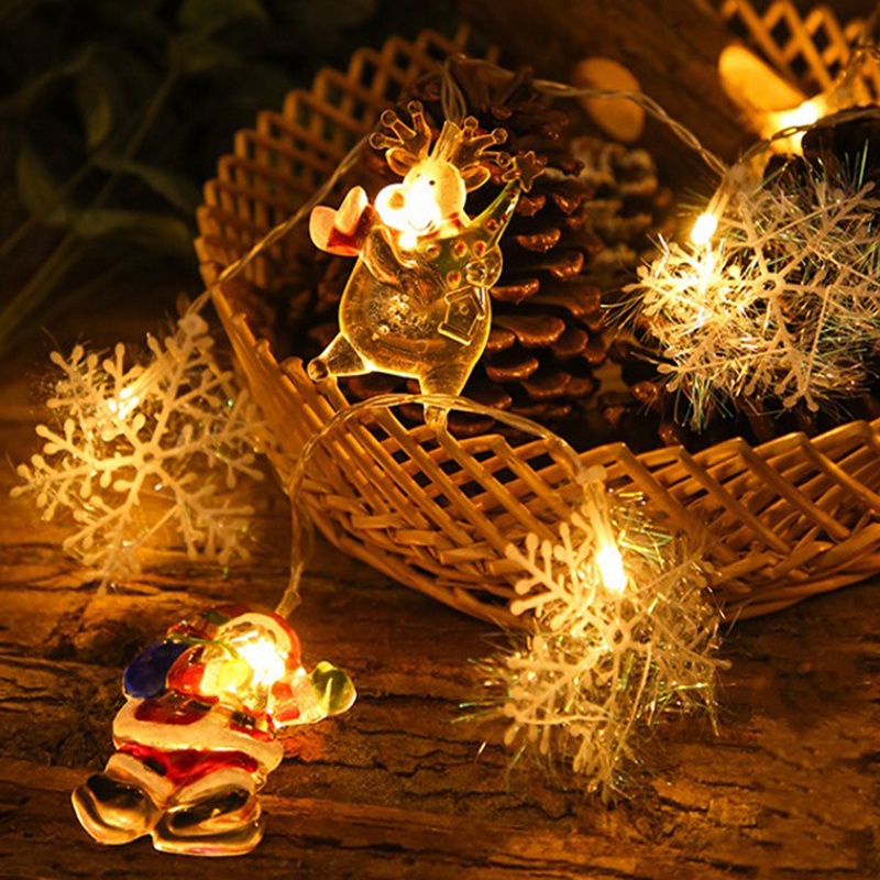 1 Pc Lampu String LED Bentuk Snowflake Santa Claus Warna-Warni Tahan Air Untuk Dekorasi Pesta Natal