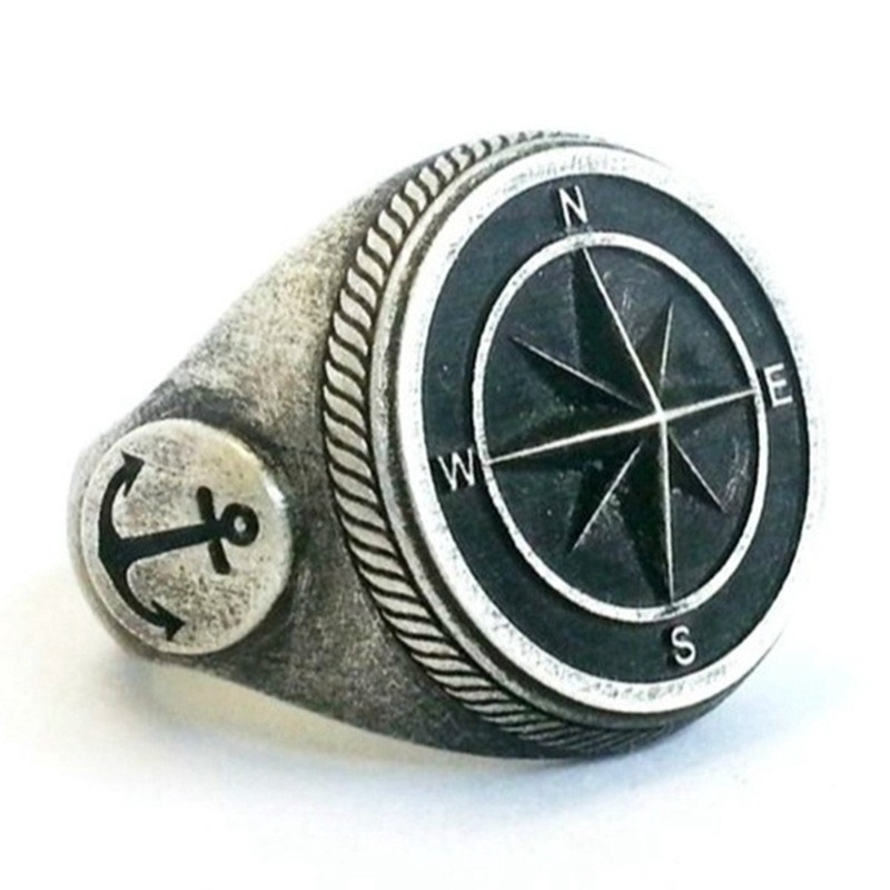 Baru 316L Titanium Steel Retro pria Viking Cincin Perak Cincin Kompas Punk Ksatria Perhiasan Cincin