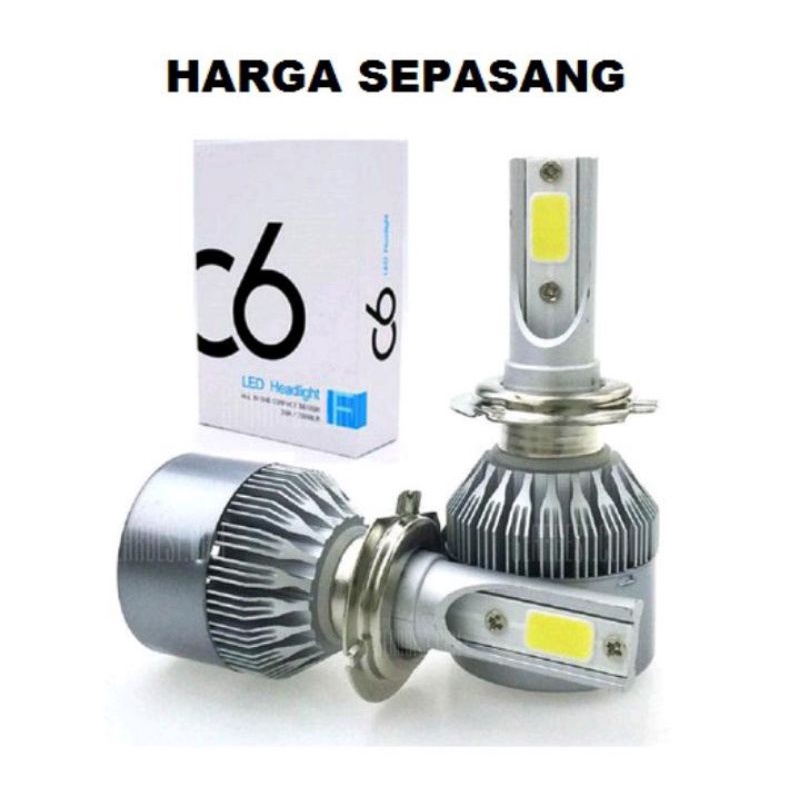 LAMPU UTAMA MOBIL LED HEADLIGHT C6 H4 SILVER