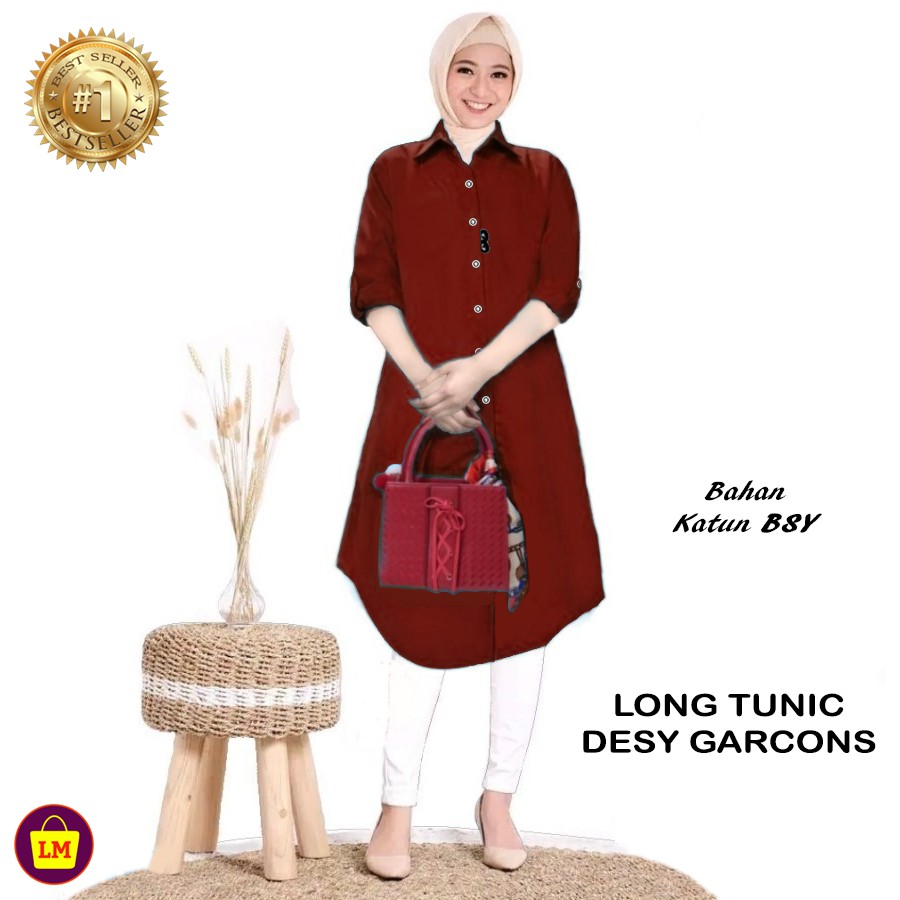 LMS 19652 19655 Baju Atasan Wanita Tunik Panjang LONG TUNIC DESY GARCON TERBARU TERMURAH TERLARIS